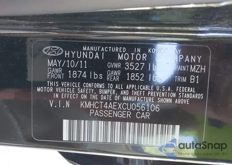2012 Hyundai Accent Gls z USA, uszkodzony, nr VIN KMHCT4AEXCU056106